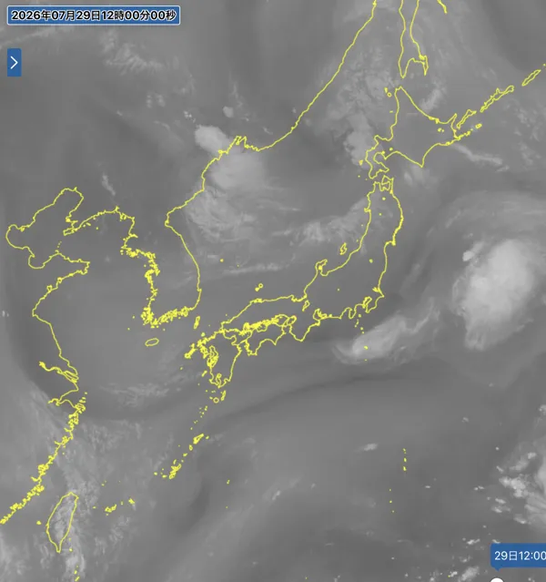2026年7月29日12時の日本周辺の衛星水蒸気画像