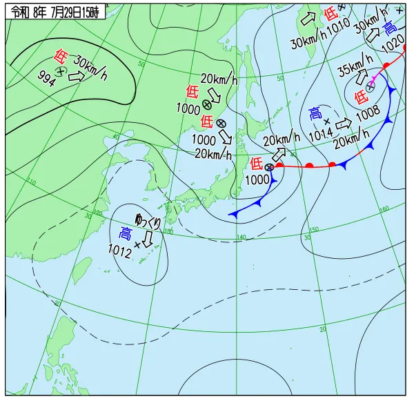 2026年7月29日15時の速報天気図