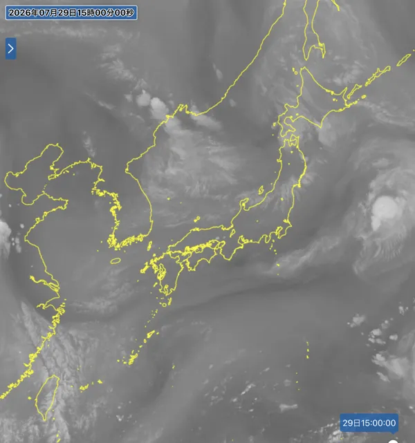2026年7月29日15時の日本周辺の衛星水蒸気画像