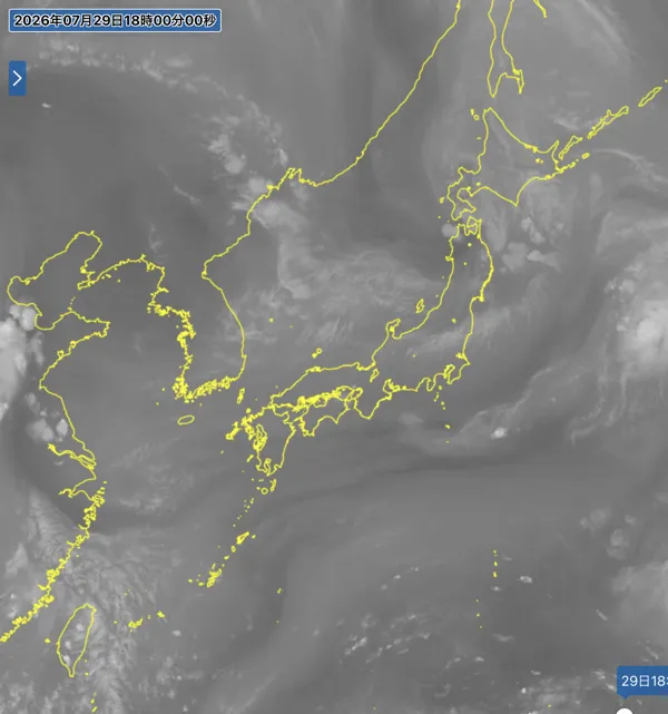 2026年7月29日18時の日本周辺の衛星水蒸気画像