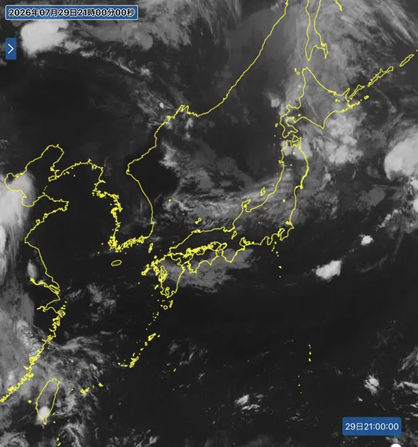 2026年7月29日21時の日本周辺の衛星赤外画像