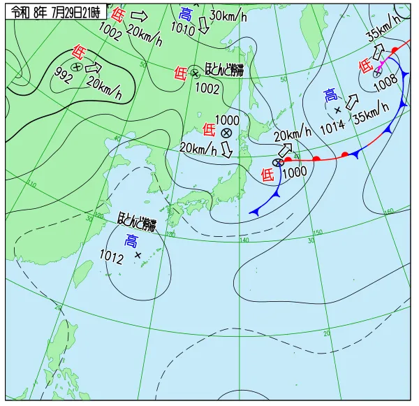 2026年7月29日21時の速報天気図