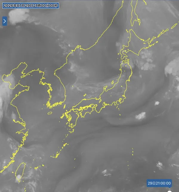 2026年7月29日21時の日本周辺の衛星水蒸気画像