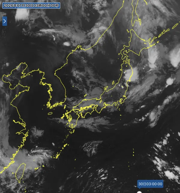 2026年7月30日3時の日本周辺の衛星赤外画像