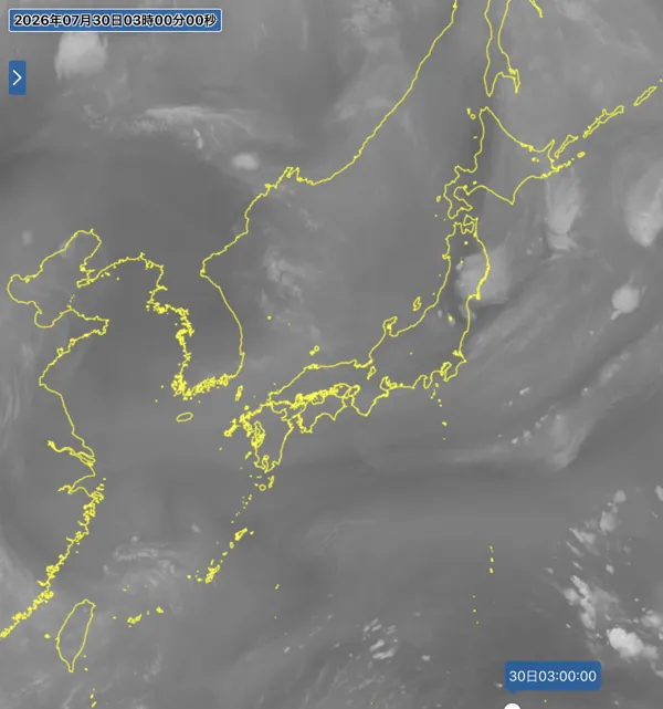 2026年7月30日3時の日本周辺の衛星水蒸気画像