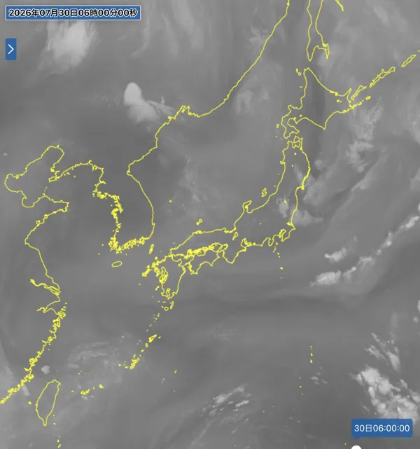 2026年7月30日6時の日本周辺の衛星水蒸気画像