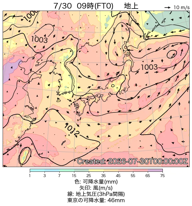 2026年7月30日の日本周辺の地上天気図（9時）