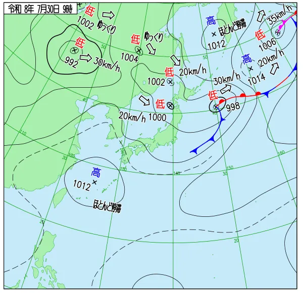 2026年7月30日9時の速報天気図