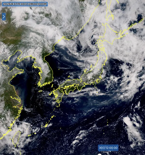 2026年7月30日12時の日本周辺の衛星可視画像
