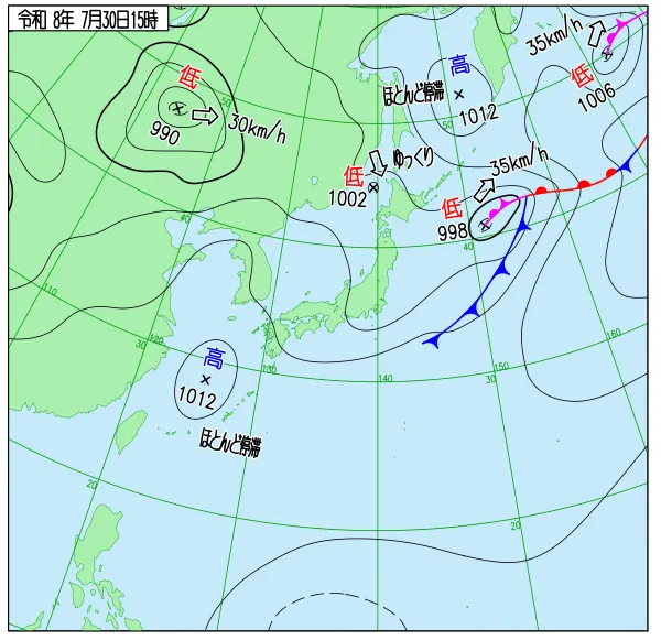 2026年7月30日15時の速報天気図