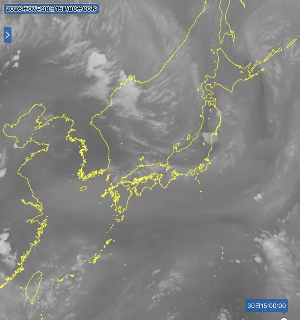 2026年7月30日15時の日本周辺の衛星水蒸気画像