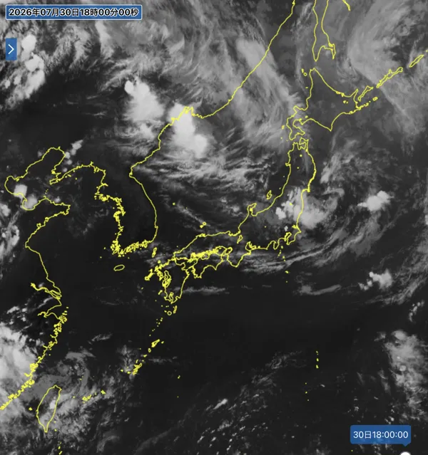 2026年7月30日18時の日本周辺の衛星赤外画像
