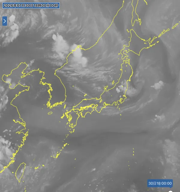 2026年7月30日18時の日本周辺の衛星水蒸気画像