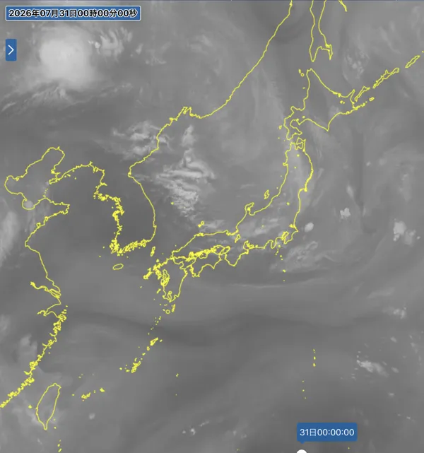 2026年7月30日24時の日本周辺の衛星水蒸気画像
