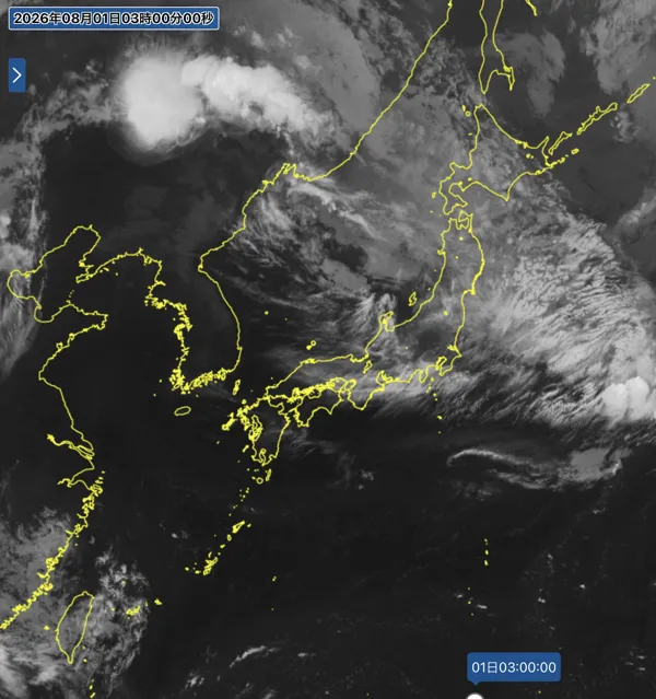 2026年8月1日3時の日本周辺の衛星赤外画像