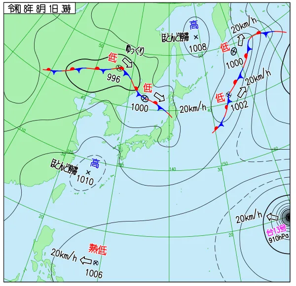 2026年8月1日3時の速報天気図