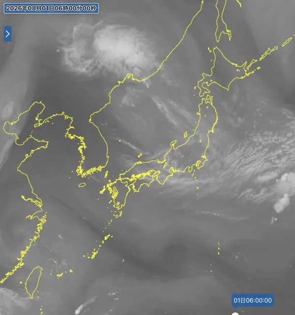 2026年8月1日6時の日本周辺の衛星水蒸気画像