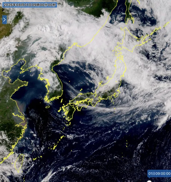 2026年8月1日9時の日本周辺の衛星可視画像