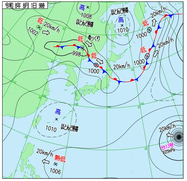 2026年8月1日9時の速報天気図