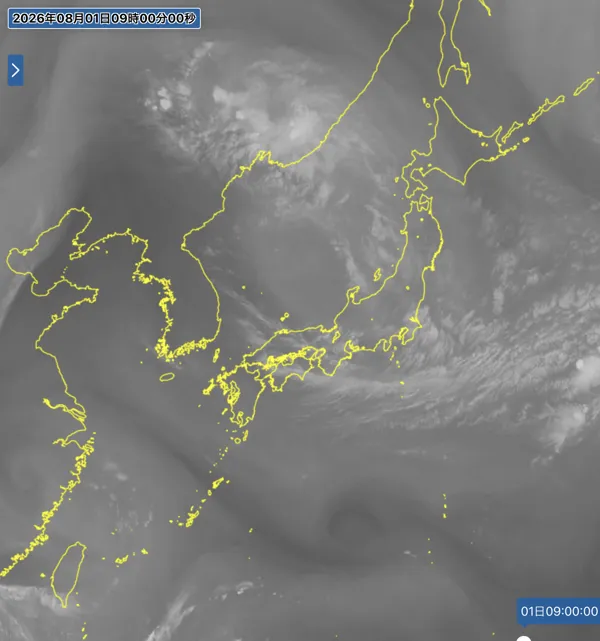 2026年8月1日9時の日本周辺の衛星水蒸気画像