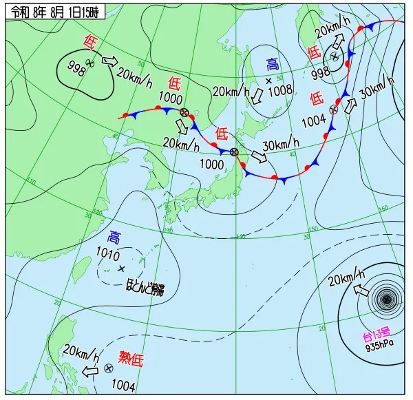 2026年8月1日15時の速報天気図