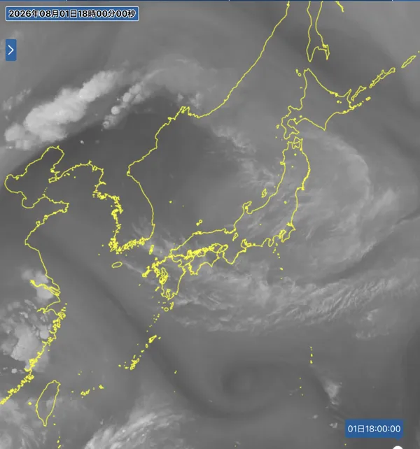 2026年8月1日18時の日本周辺の衛星水蒸気画像