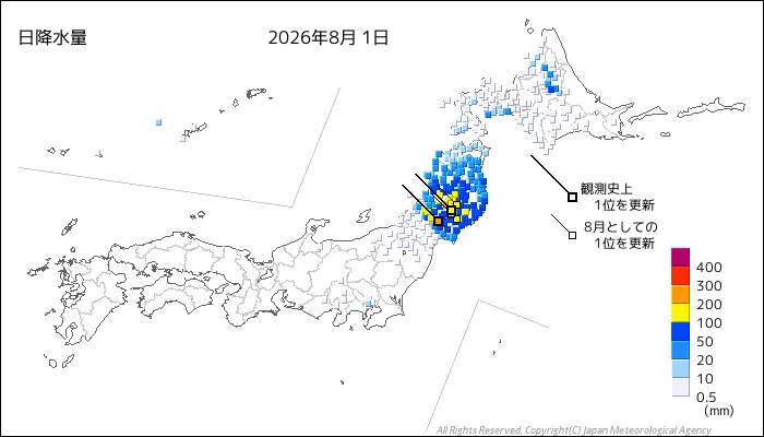 日本のアメダス日降水量の図