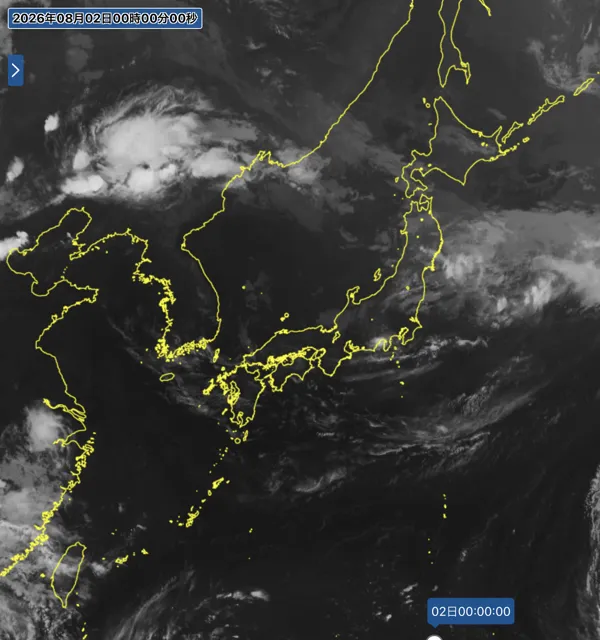 2026年8月1日24時の日本周辺の衛星赤外画像