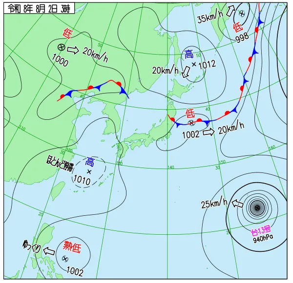 2026年8月2日3時の速報天気図