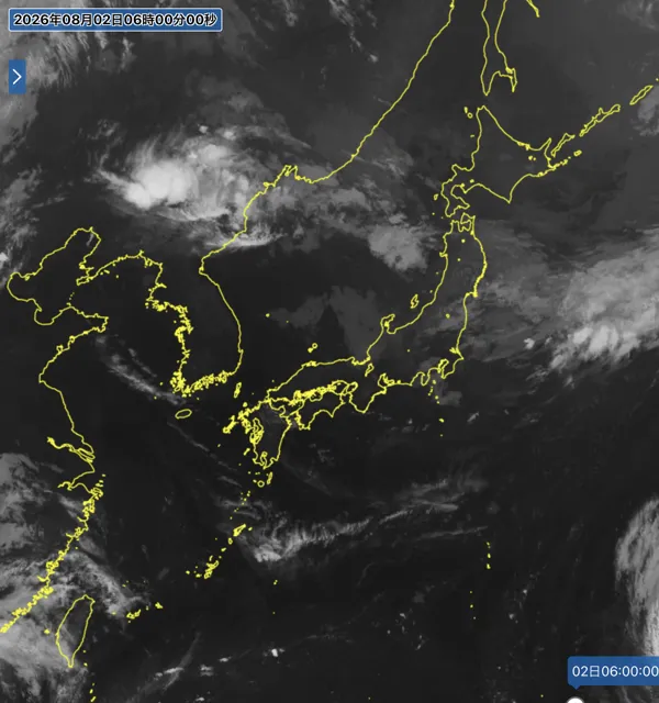 2026年8月2日6時の日本周辺の衛星赤外画像