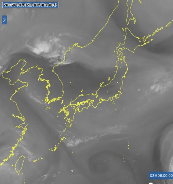 2026年8月2日6時の日本周辺の衛星水蒸気画像
