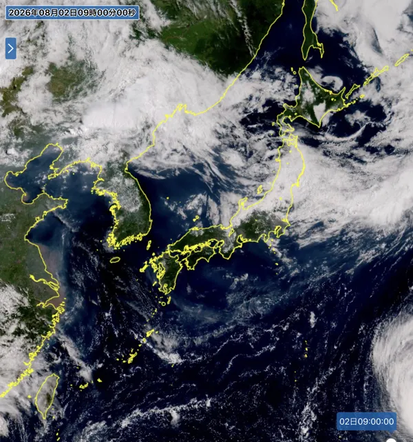 2026年8月2日9時の日本周辺の衛星可視画像