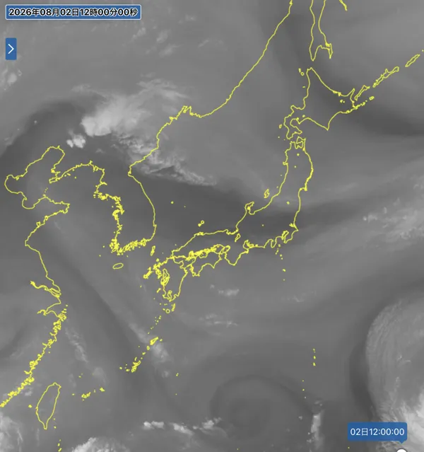 2026年8月2日12時の日本周辺の衛星水蒸気画像