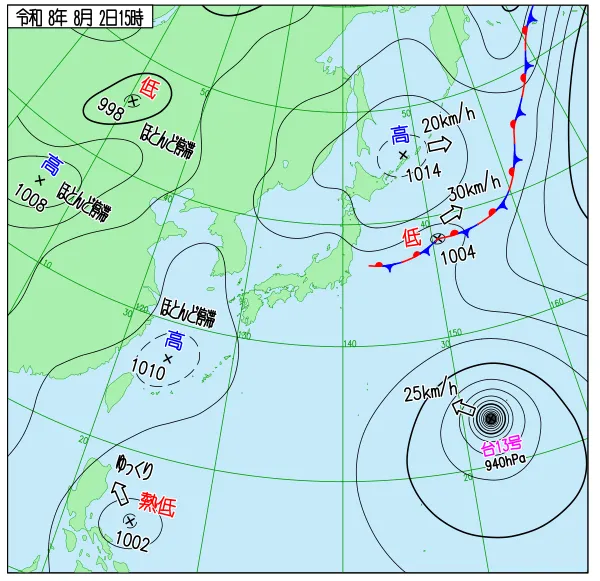 2026年8月2日15時の速報天気図
