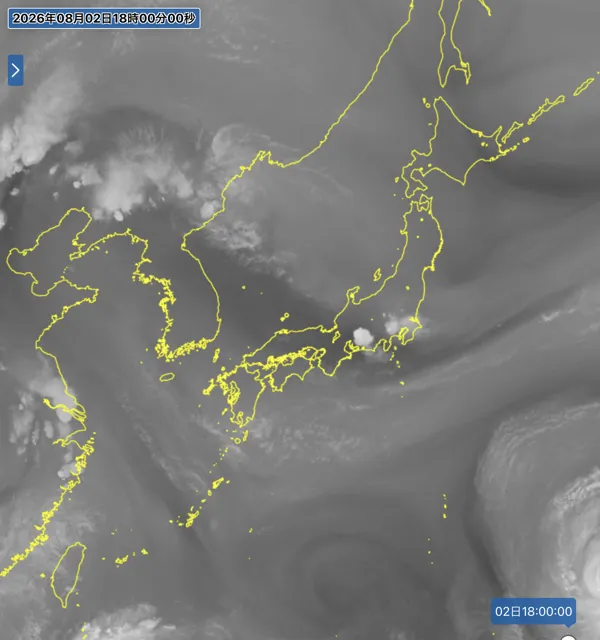 2026年8月2日18時の日本周辺の衛星水蒸気画像