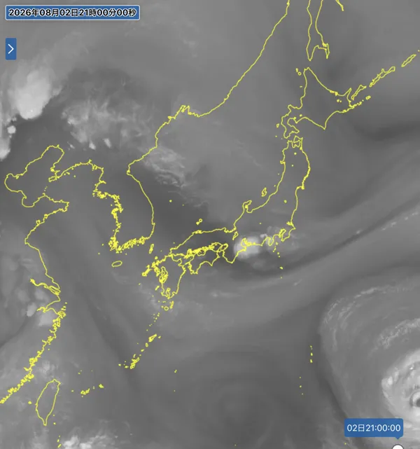 2026年8月2日21時の日本周辺の衛星水蒸気画像