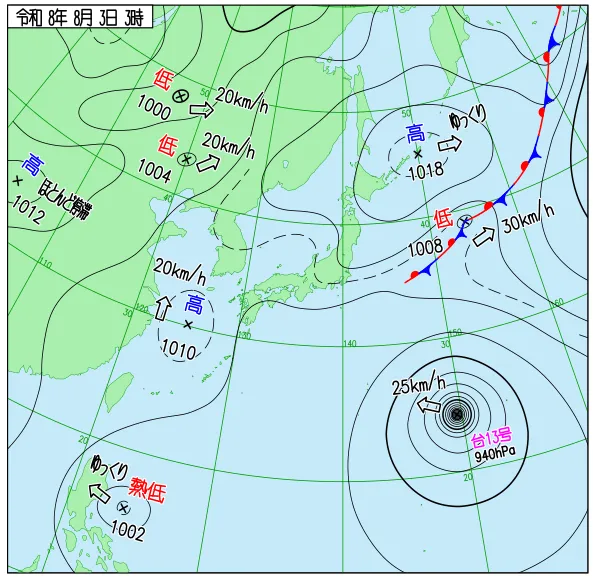 2026年8月3日3時の速報天気図