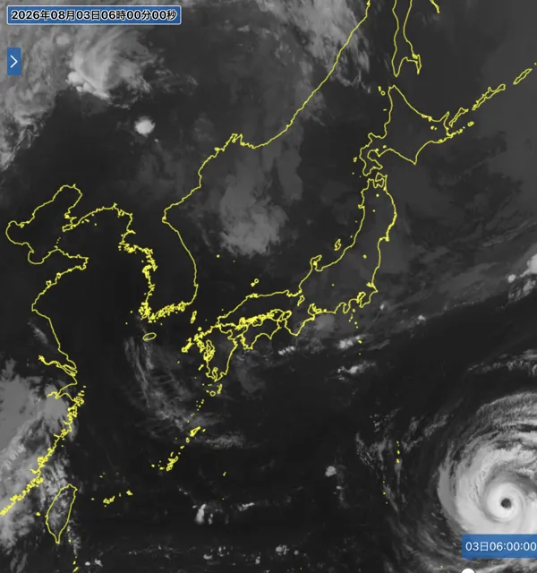 2026年8月3日6時の日本周辺の衛星赤外画像