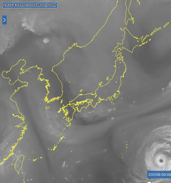2026年8月3日6時の日本周辺の衛星水蒸気画像