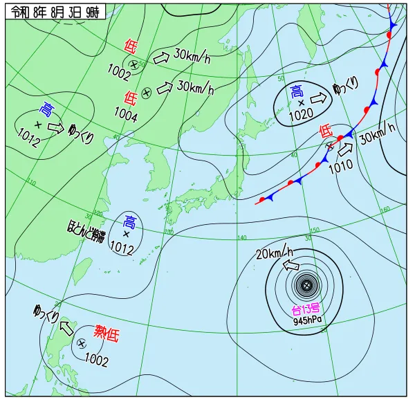 2026年8月3日9時の速報天気図