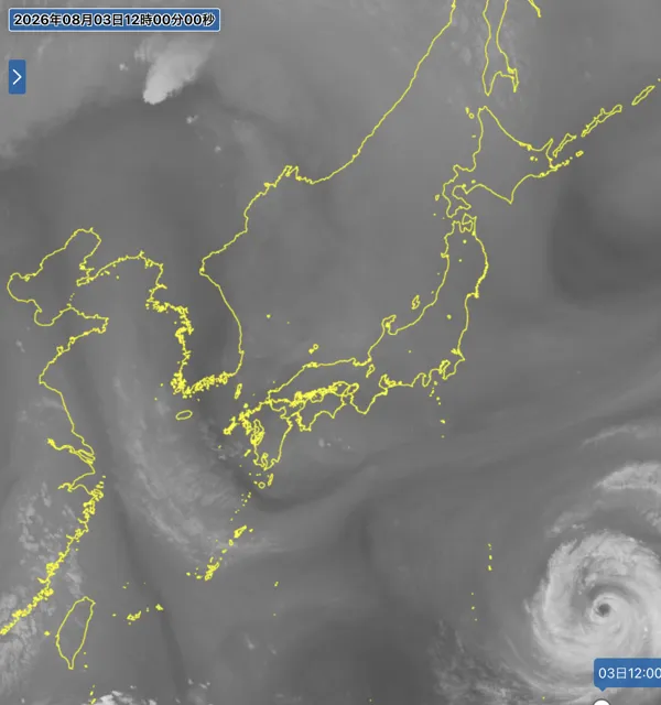 2026年8月3日12時の日本周辺の衛星水蒸気画像
