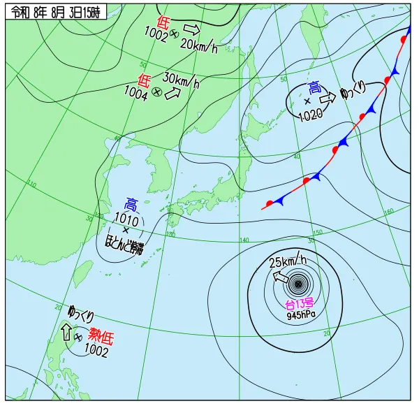 2026年8月3日15時の速報天気図