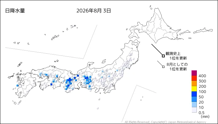 日本のアメダス日降水量の図
