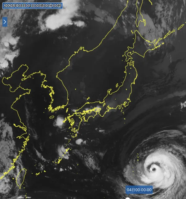 2026年8月3日24時の日本周辺の衛星赤外画像