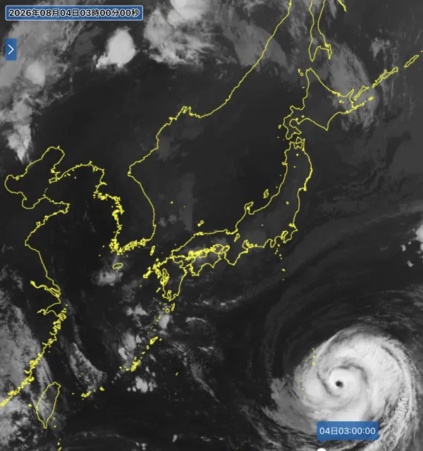 2026年8月4日3時の日本周辺の衛星赤外画像