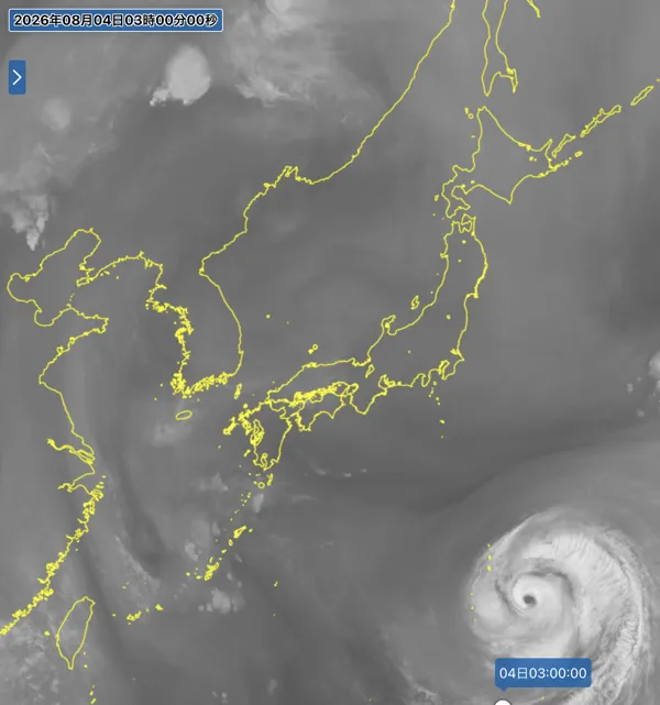 2026年8月4日3時の日本周辺の衛星水蒸気画像