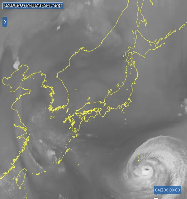 2026年8月4日6時の日本周辺の衛星水蒸気画像