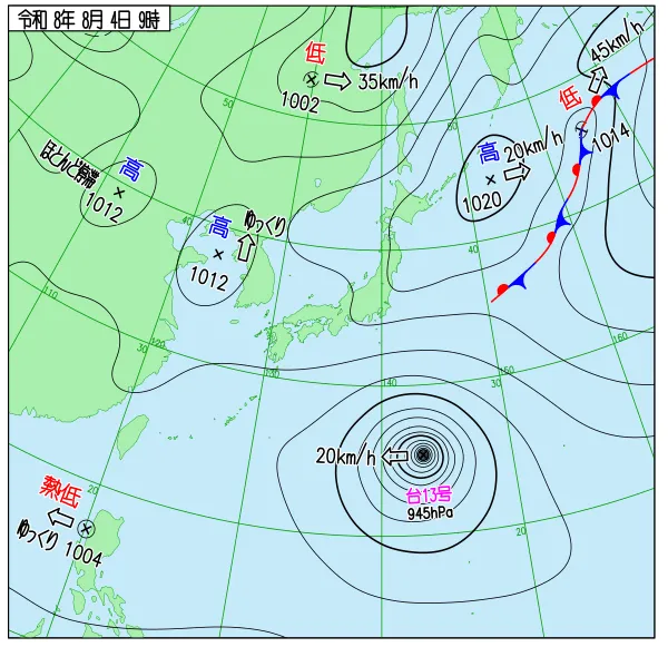 2026年8月4日9時の速報天気図