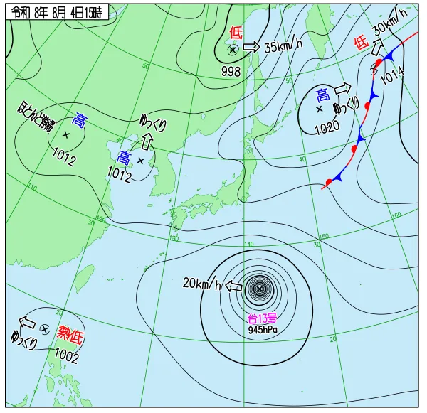 2026年8月4日15時の速報天気図