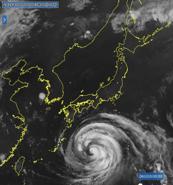 2026年8月6日3時の日本周辺の衛星赤外画像